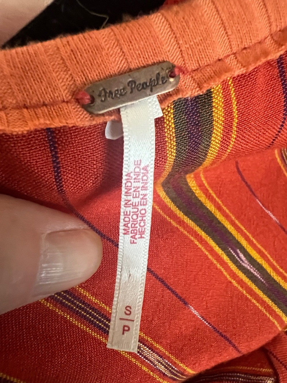 Free People Bright Orange Striped Blouse